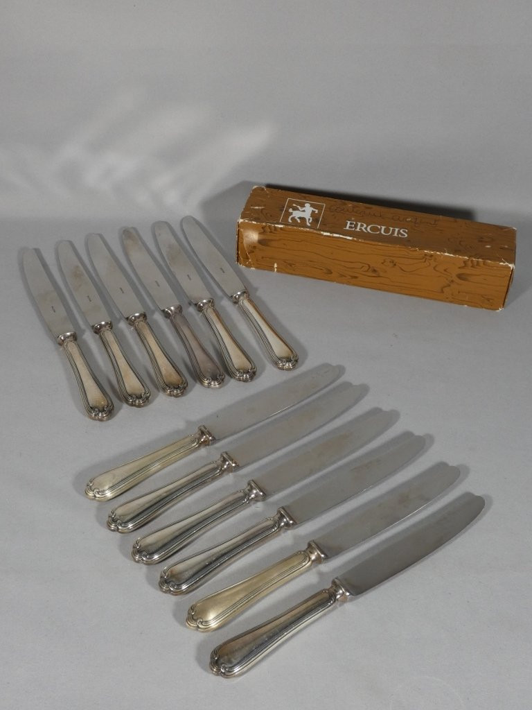 Ercuis Sully Model, 12 Silver-plated Table Knives-photo-2