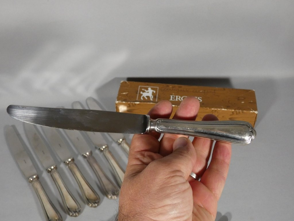 Ercuis Sully Model, 12 Silver-plated Table Knives-photo-3