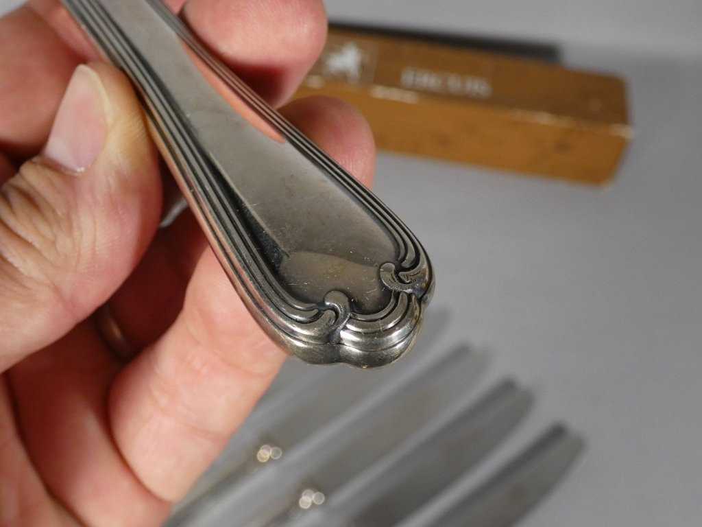 Ercuis Sully Model, 12 Silver-plated Table Knives-photo-1