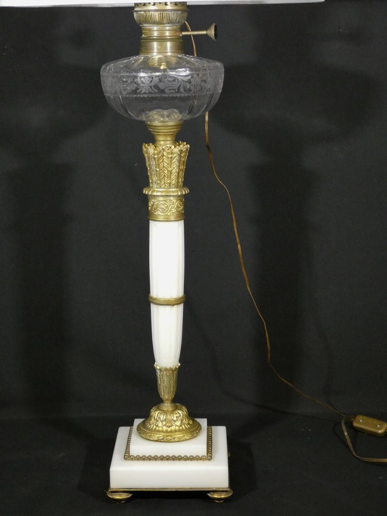 Très grande lampe de style Louis XVI en marbre et bronze, époque XIX ème-photo-2