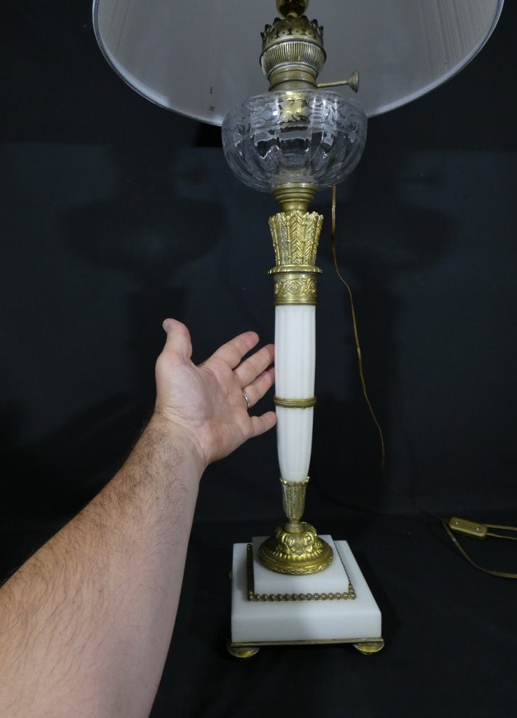 Très grande lampe de style Louis XVI en marbre et bronze, époque XIX ème-photo-1