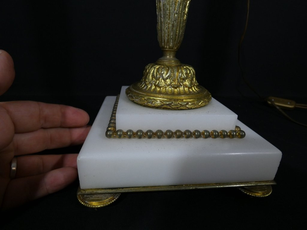 Très grande lampe de style Louis XVI en marbre et bronze, époque XIX ème-photo-2