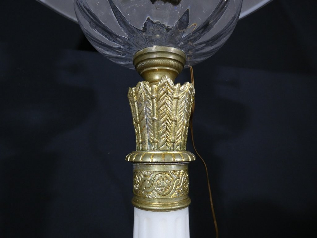 Très grande lampe de style Louis XVI en marbre et bronze, époque XIX ème-photo-4