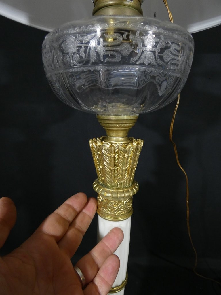 Très grande lampe de style Louis XVI en marbre et bronze, époque XIX ème-photo-8