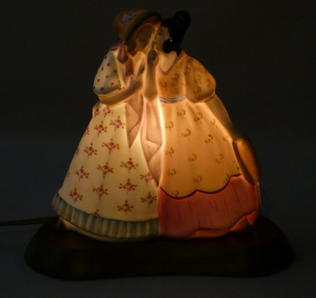 Limoges Porcelain Night Light, The Two Friends, 1930s Period-photo-2
