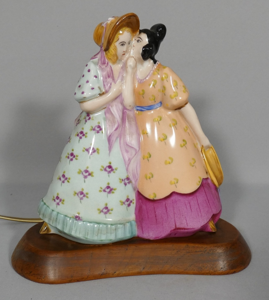 Limoges Porcelain Night Light, The Two Friends, 1930s Period