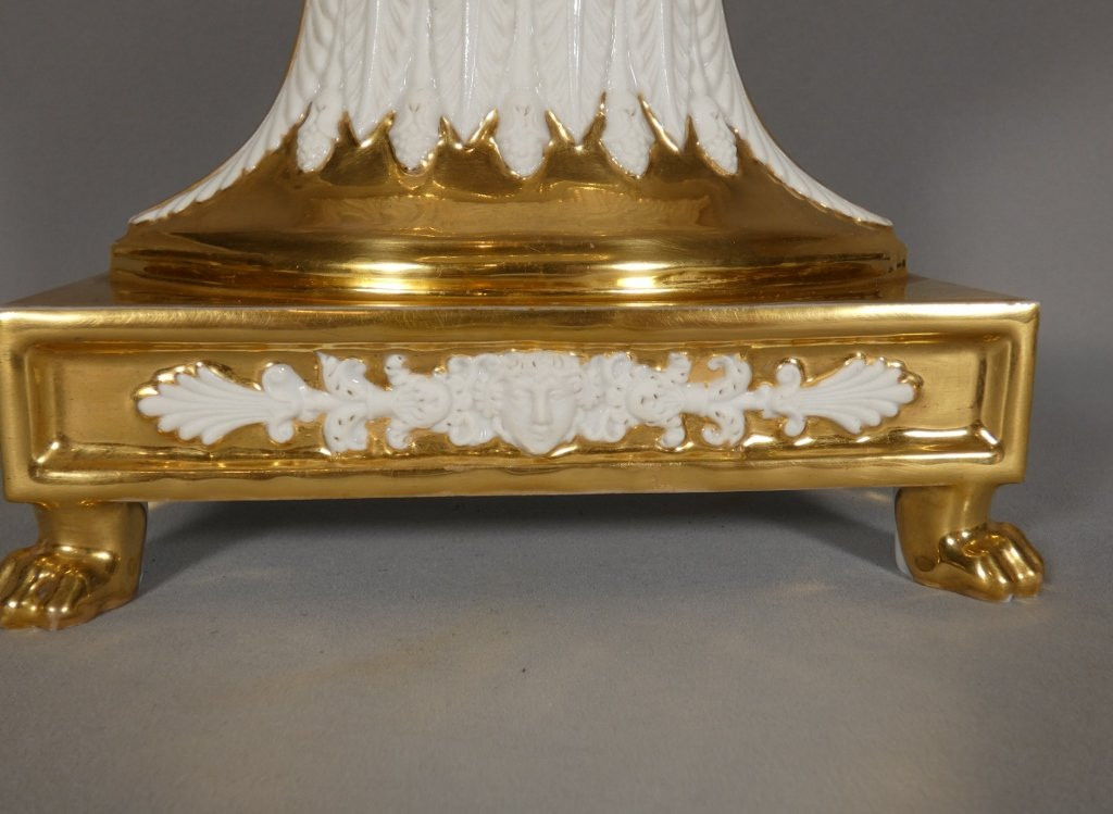 Corbeille, coupe navette Empire en porcelaine de Paris doré et blanche, époque début XIX ème-photo-4