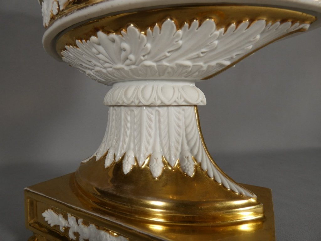 Corbeille, coupe navette Empire en porcelaine de Paris doré et blanche, époque début XIX ème-photo-8