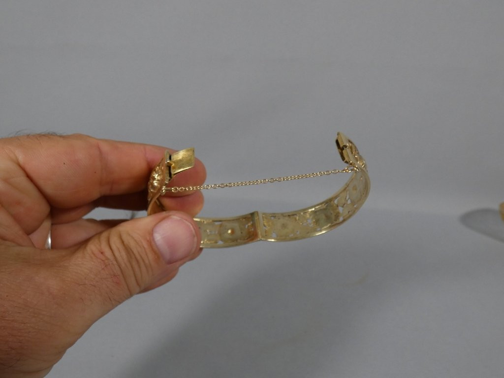 Bracelet aux roses en métal doré, époque 1960-photo-4