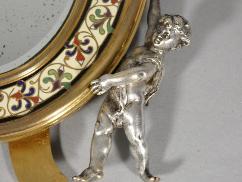 Maison A Giroux, miroir aux amours en bronze émaillé en champlevé, époque XIX ème-photo-4
