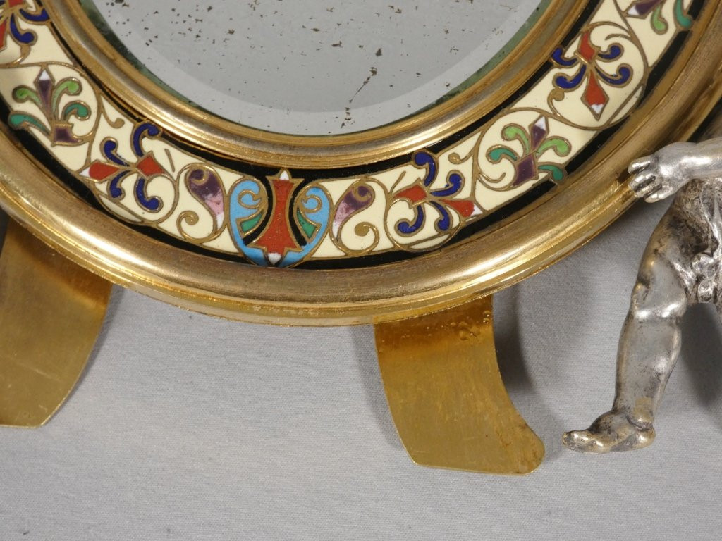 Maison A Giroux, miroir aux amours en bronze émaillé en champlevé, époque XIX ème-photo-1