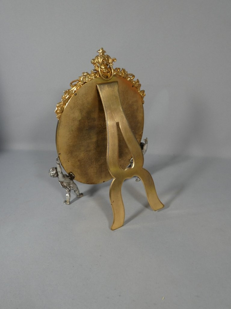 Maison A Giroux, miroir aux amours en bronze émaillé en champlevé, époque XIX ème-photo-5