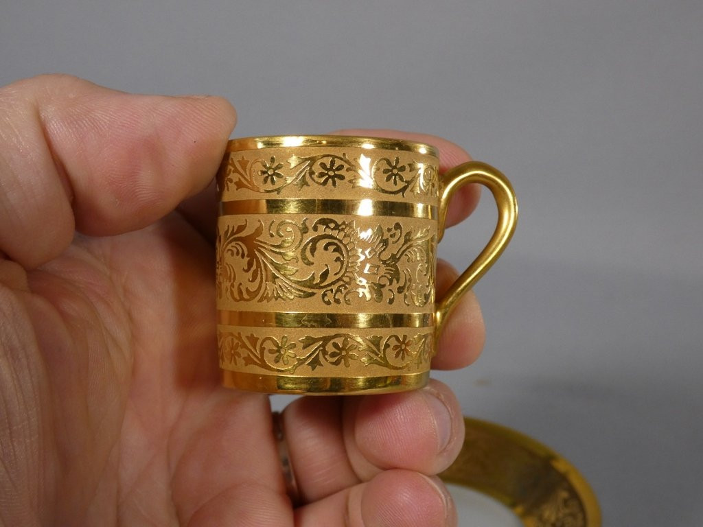 Gold Inlay, Limoges Porcelain Collector's Cup-photo-2
