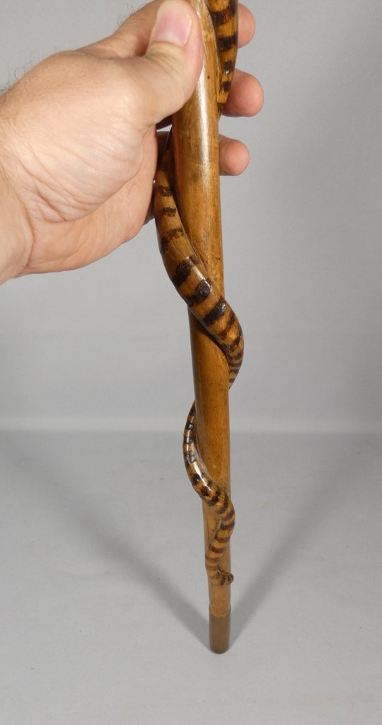 Canne de poilu au serpent, artisanat de tranchée 1 ère guerre mondiale-photo-4
