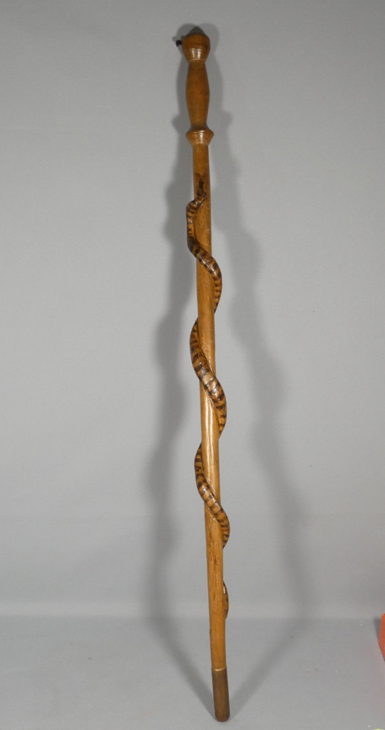 Canne de poilu au serpent, artisanat de tranchée 1 ère guerre mondiale