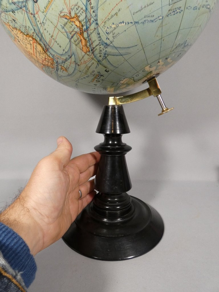 diam 33 cm, grande mappemonde ancienne J Forest au 1/40000000, époque fin XIX ème-photo-4