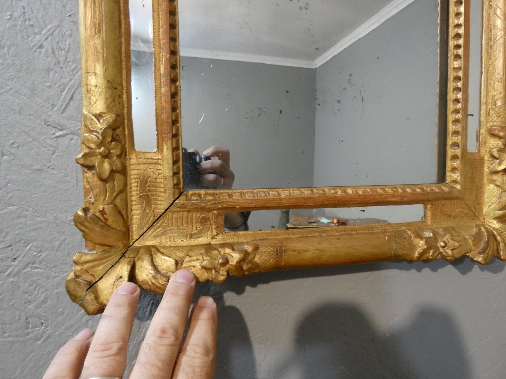 Regency Period Mirror With Parcloses In Carved Wood With Gilt Leaf, 18th Century-photo-4