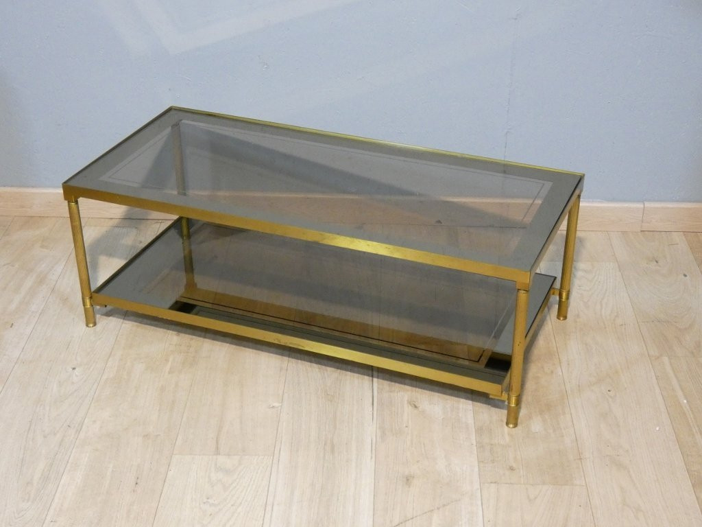 Neoclassical Style Brass Coffee Table With Two Mirrored Glass Tops, 1960-photo-2