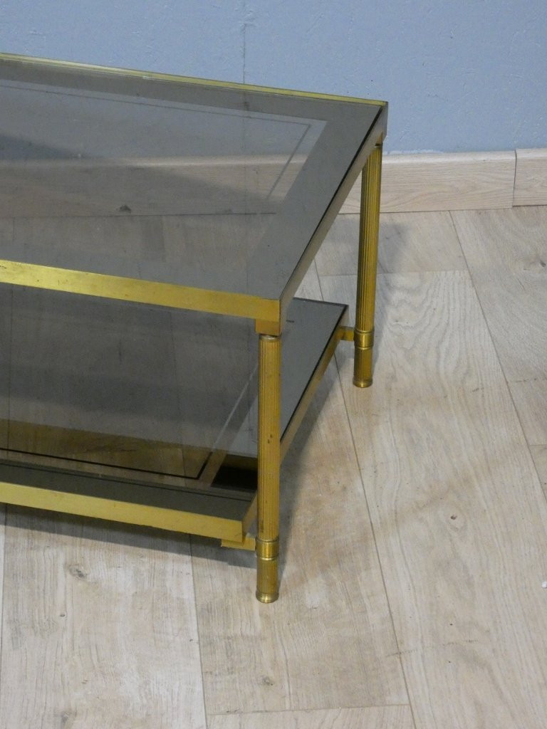 Neoclassical Style Brass Coffee Table With Two Mirrored Glass Tops, 1960-photo-3