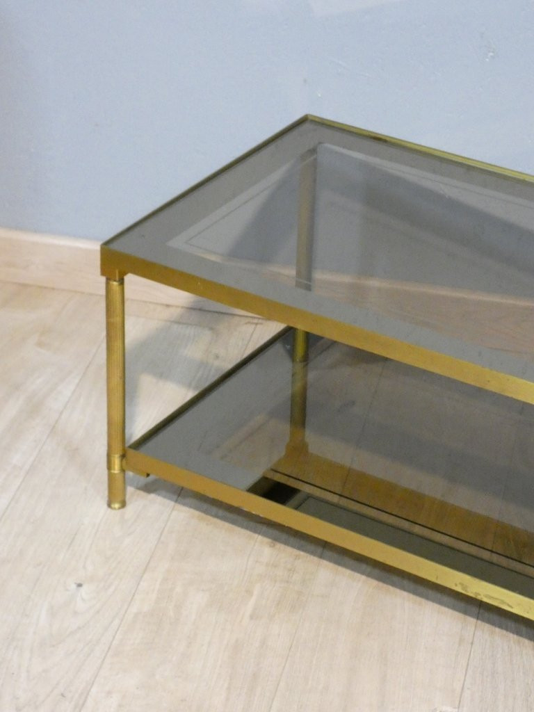 Neoclassical Style Brass Coffee Table With Two Mirrored Glass Tops, 1960-photo-4