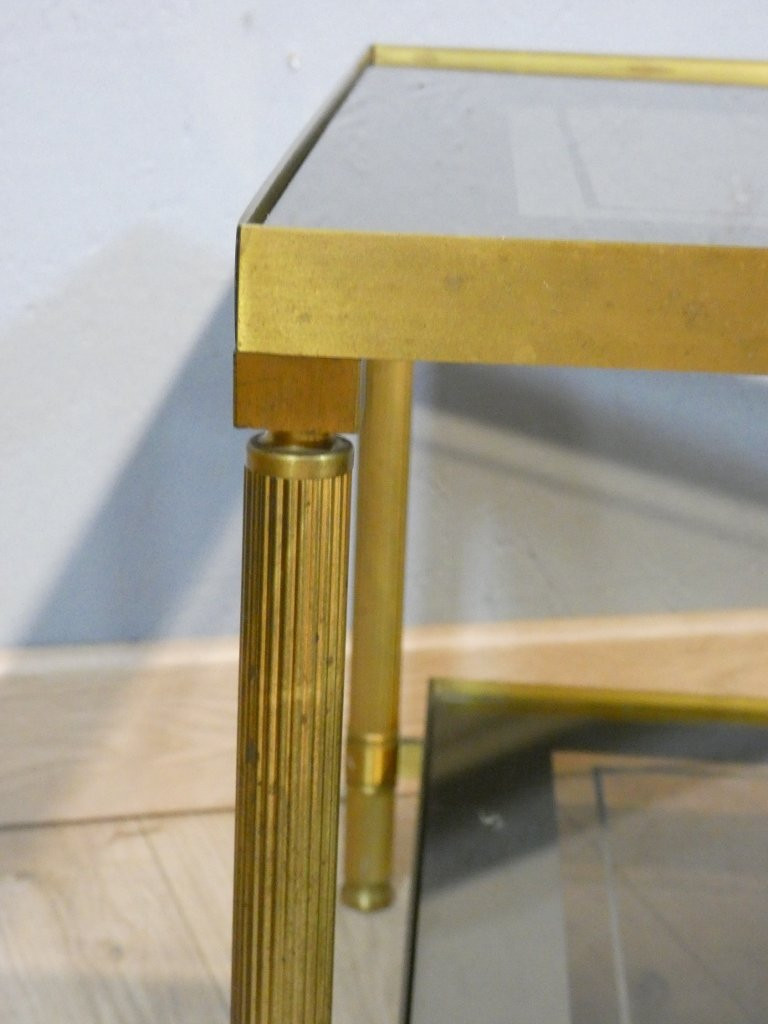 Neoclassical Style Brass Coffee Table With Two Mirrored Glass Tops, 1960-photo-6