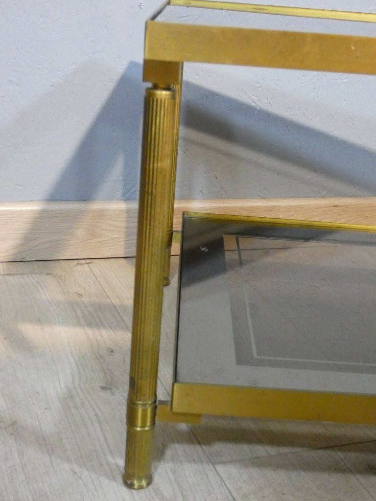 Neoclassical Style Brass Coffee Table With Two Mirrored Glass Tops, 1960-photo-7