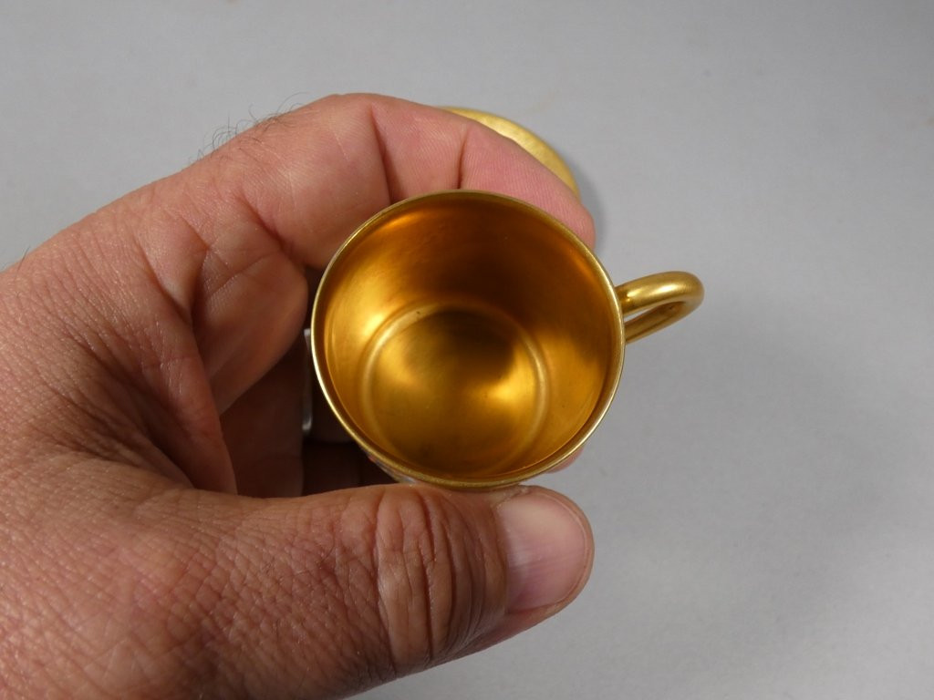 Gold Inlay, Limoges Porcelain Collector's Cup-photo-4
