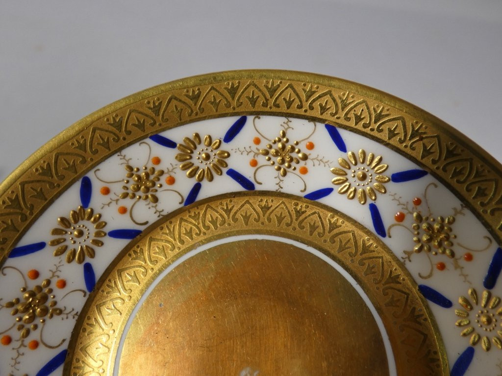 Gold Inlay, Limoges Porcelain Collector's Cup-photo-3