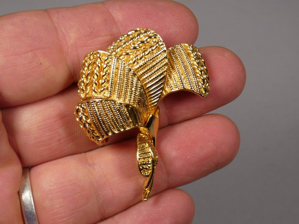 Orena Paris, broche vintage en métal doré vers 1980-photo-2