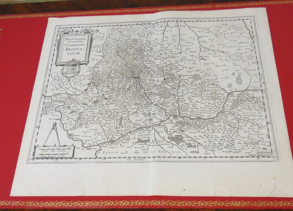Carte géographique du Beauvaisis Picardie d'époque XVII ème siècle gravée par Jodocus Hondius-photo-3