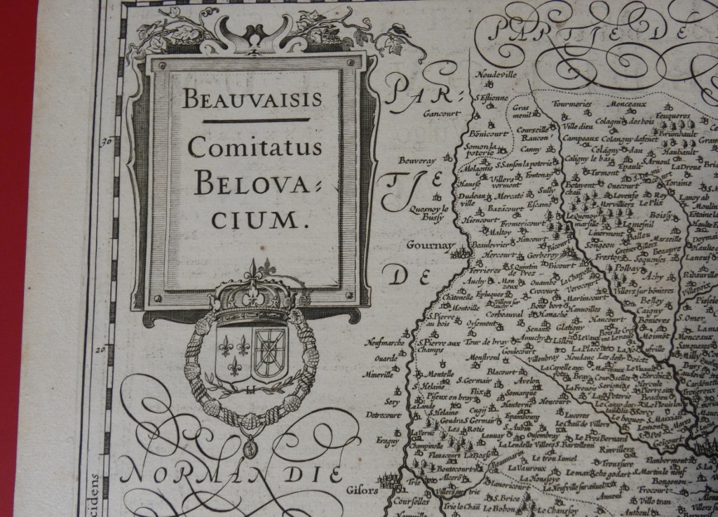 Carte géographique du Beauvaisis Picardie d'époque XVII ème siècle gravée par Jodocus Hondius