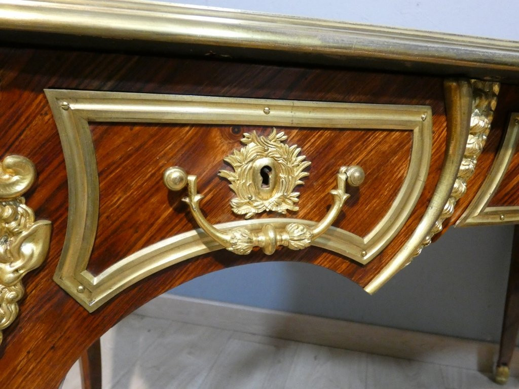 Estampillé Paul Sormani, bureau plat de style Louis XV en palissandre et bronze doré, XIX ème-photo-4