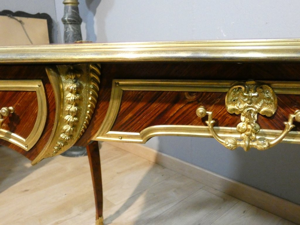 Estampillé Paul Sormani, bureau plat de style Louis XV en palissandre et bronze doré, XIX ème-photo-3