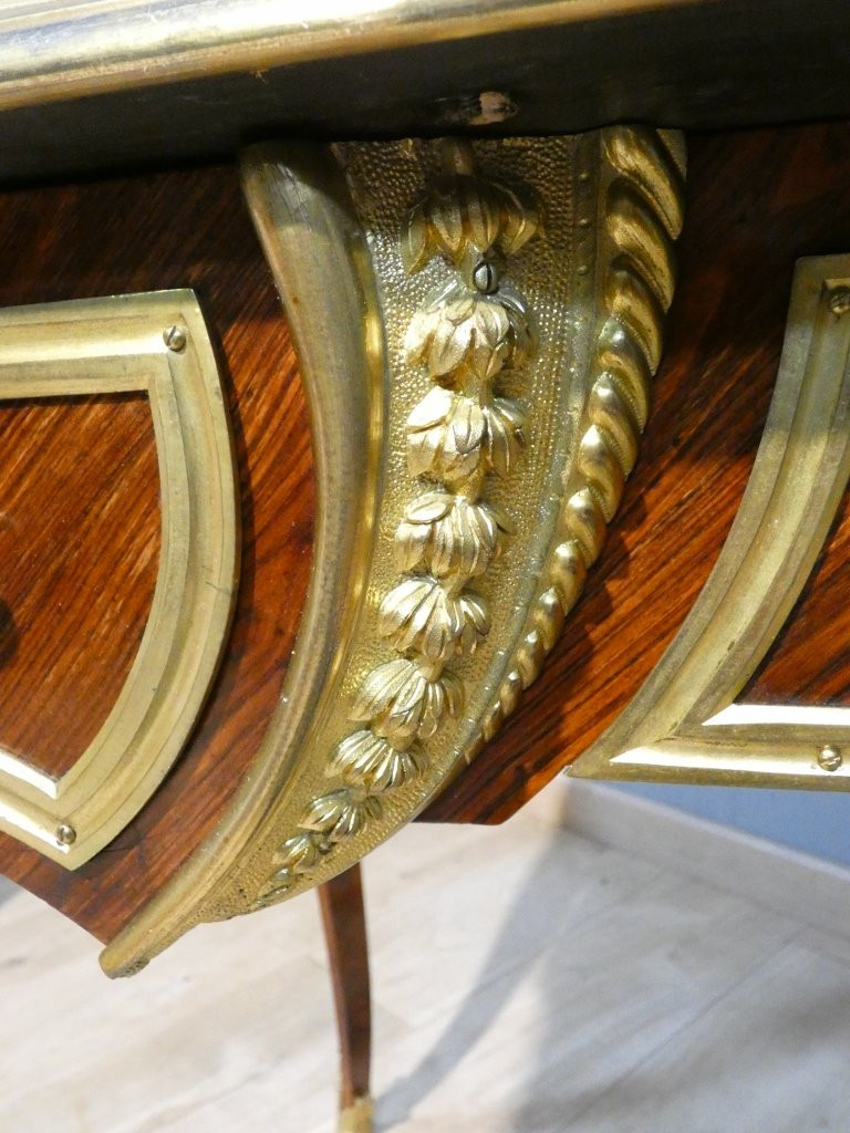 Estampillé Paul Sormani, bureau plat de style Louis XV en palissandre et bronze doré, XIX ème-photo-4