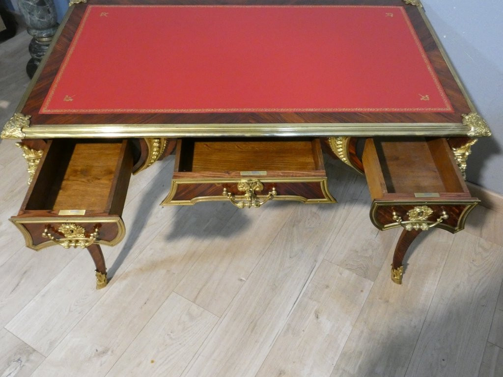Estampillé Paul Sormani, bureau plat de style Louis XV en palissandre et bronze doré, XIX ème-photo-6