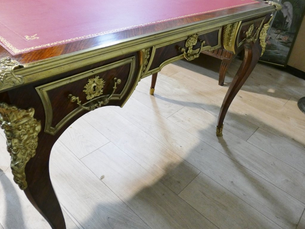 Estampillé Paul Sormani, bureau plat de style Louis XV en palissandre et bronze doré, XIX ème-photo-7