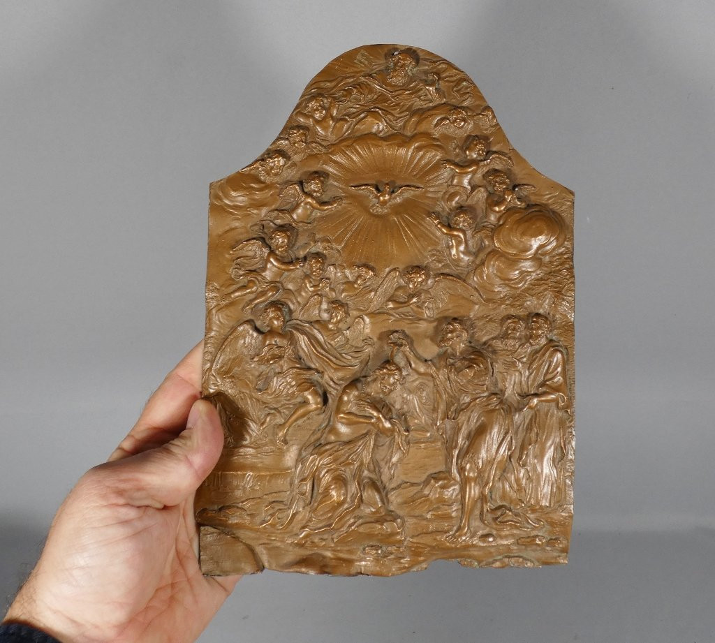 Le baptême du Christ, plaque en cuivre repoussé époque XVIII ème siècle-photo-2