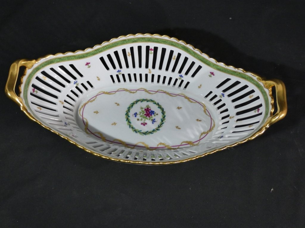Haviland Vieux Paris Green, Fruit Bowl, Limoges Porcelain Centerpiece-photo-2