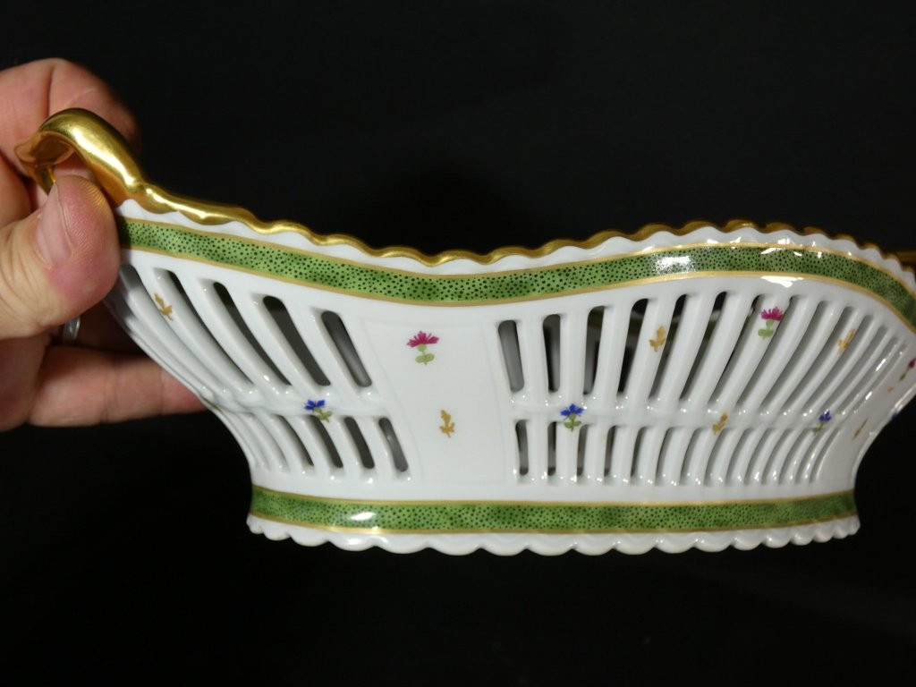 Haviland Vieux Paris Green, Fruit Bowl, Limoges Porcelain Centerpiece-photo-3