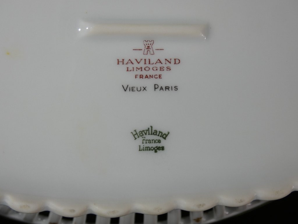 Haviland Vieux Paris Green, Fruit Bowl, Limoges Porcelain Centerpiece-photo-1