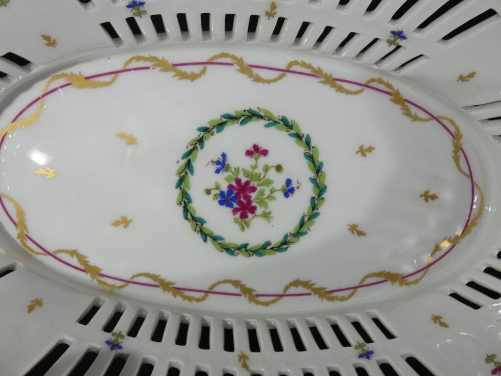 Haviland Vieux Paris Green, Fruit Bowl, Limoges Porcelain Centerpiece-photo-2