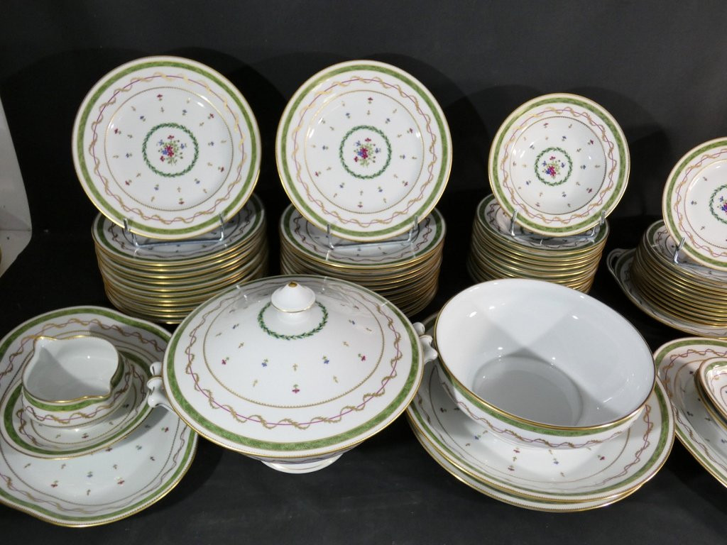Haviland Vieux Paris Green, Dinner Service For 12 People, Limoges Porcelain-photo-2