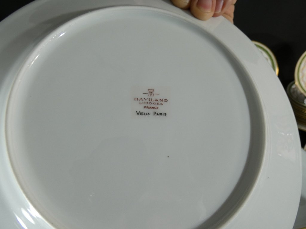 Haviland Vieux Paris Green, Dinner Service For 12 People, Limoges Porcelain-photo-6