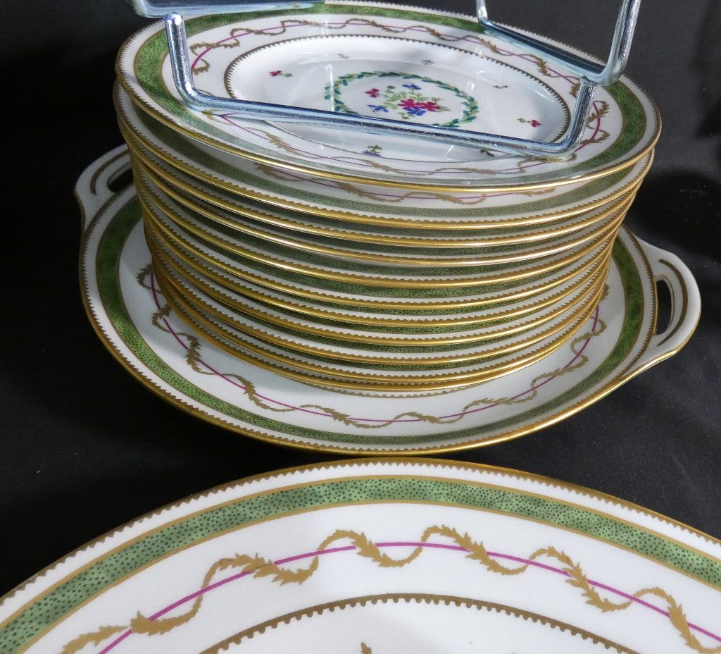 Haviland Vieux Paris Green, Dinner Service For 12 People, Limoges Porcelain-photo-8