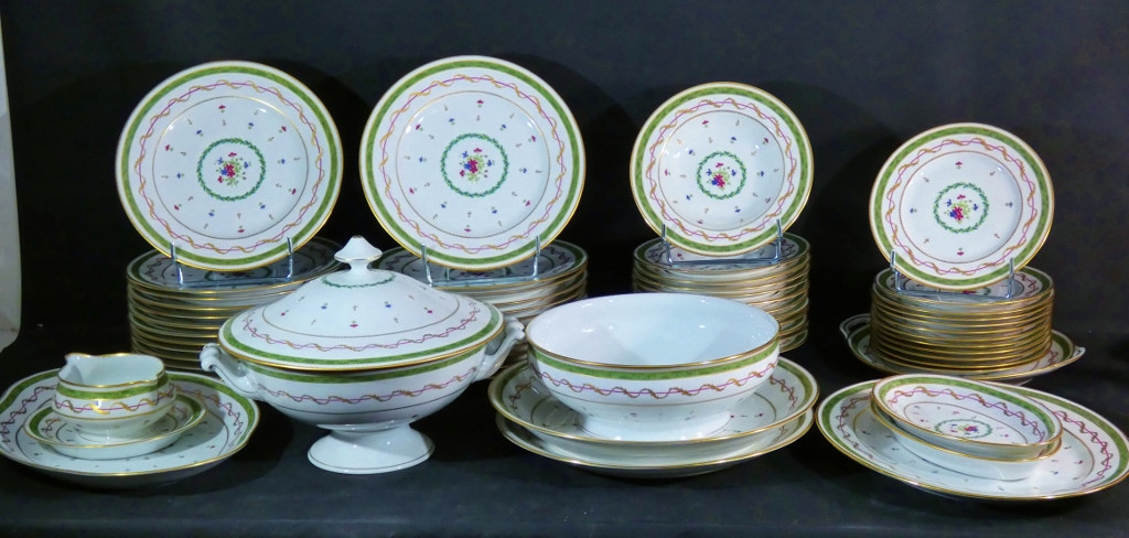 Haviland Vieux Paris Green, Dinner Service For 12 People, Limoges Porcelain