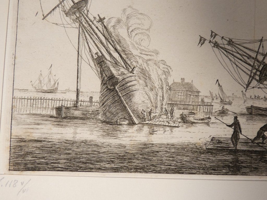 Carel Allard (1648-1709) gravure originale d'après Renier Noons dit Zeeman, bateaux au port-photo-3
