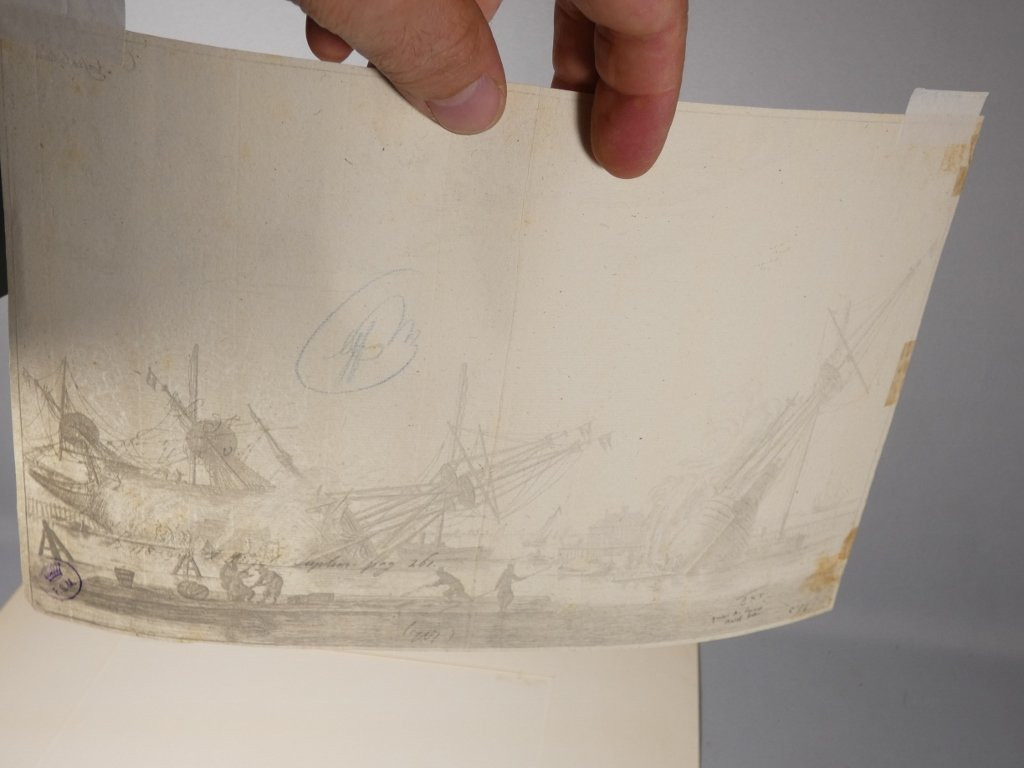 Carel Allard (1648-1709) gravure originale d'après Renier Noons dit Zeeman, bateaux au port-photo-4