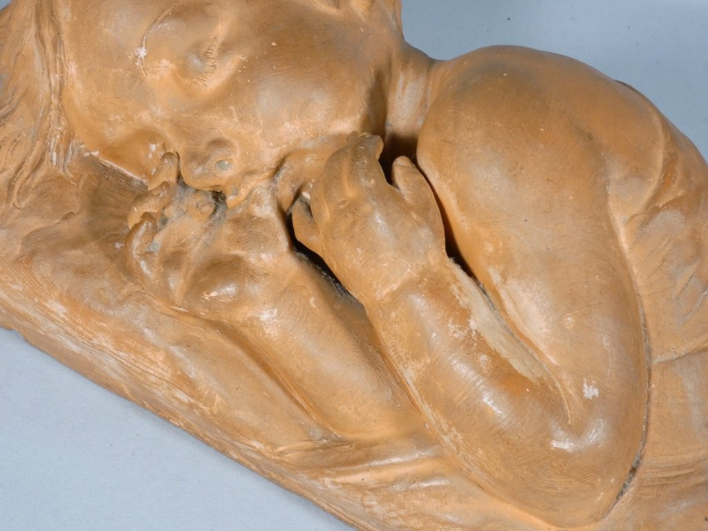 The Sleeping Child By Marcel Bouraine, Terracotta Sculpture-photo-2