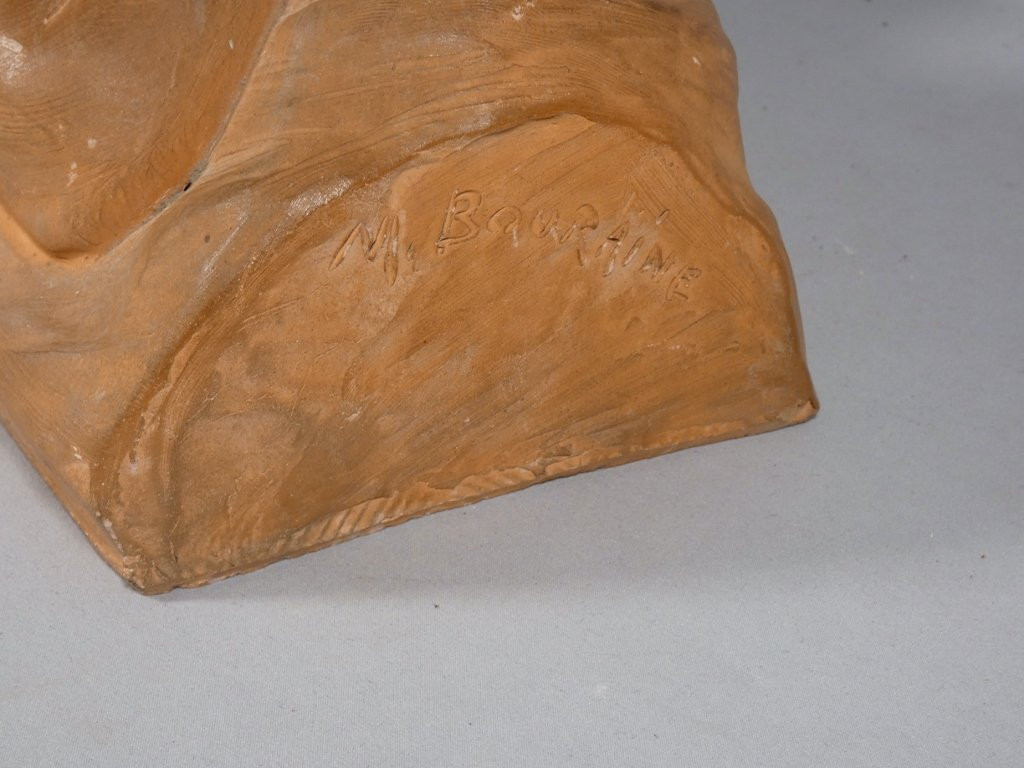 The Sleeping Child By Marcel Bouraine, Terracotta Sculpture-photo-3