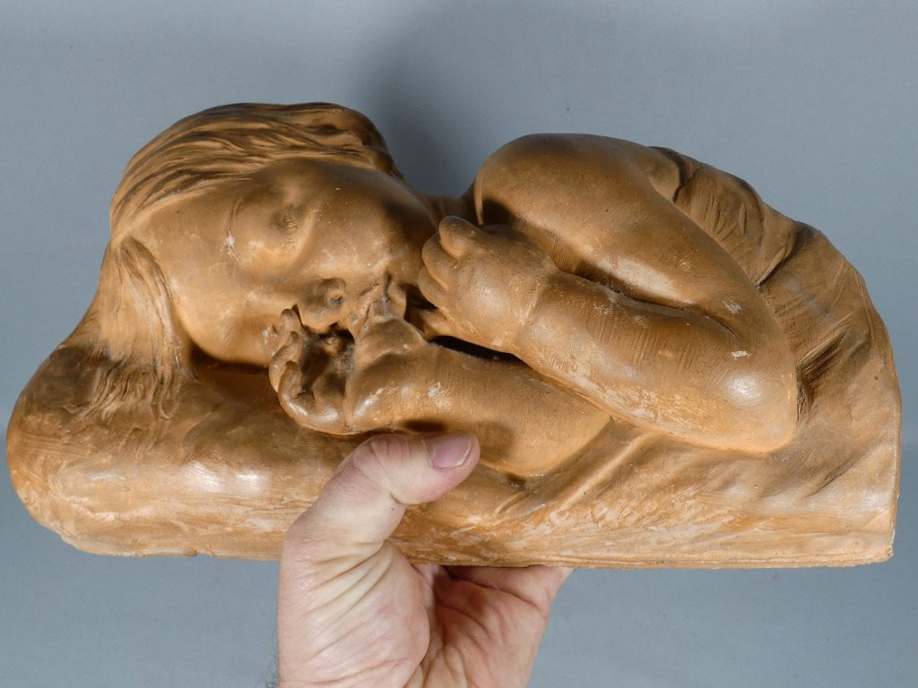 The Sleeping Child By Marcel Bouraine, Terracotta Sculpture-photo-4